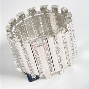 Thalia Sodi Silver Toned Pavé Crystal Stretch Cuff Bracelet NEW with Tags